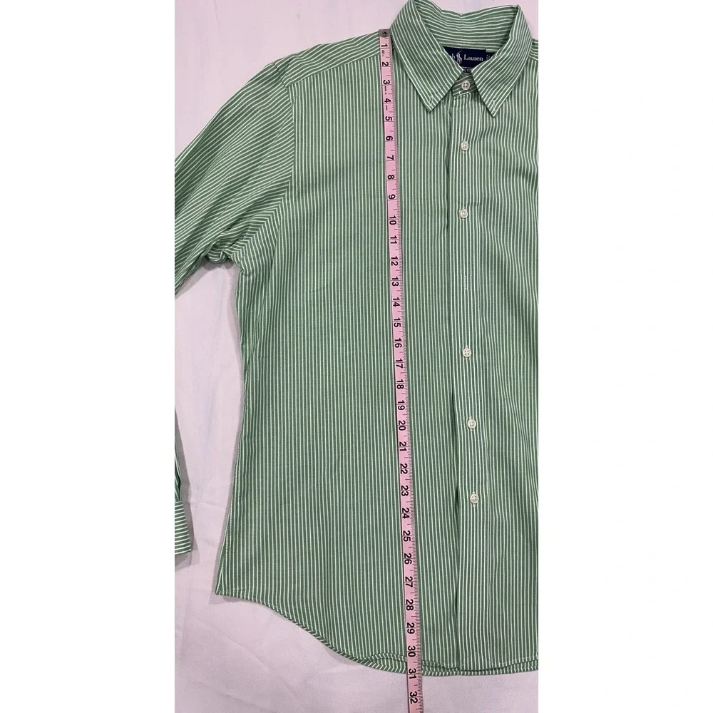 Polo Ralph Lauren Classic Fit Button Down Dress Shirt Green & White Purple Logo